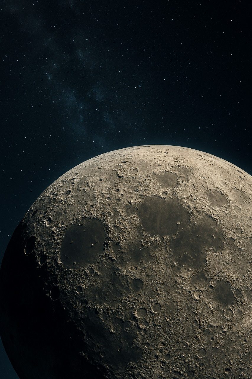 La Luna asomando sobre el horizonte con la V&iacute;a L&aacute;ctea de fondo